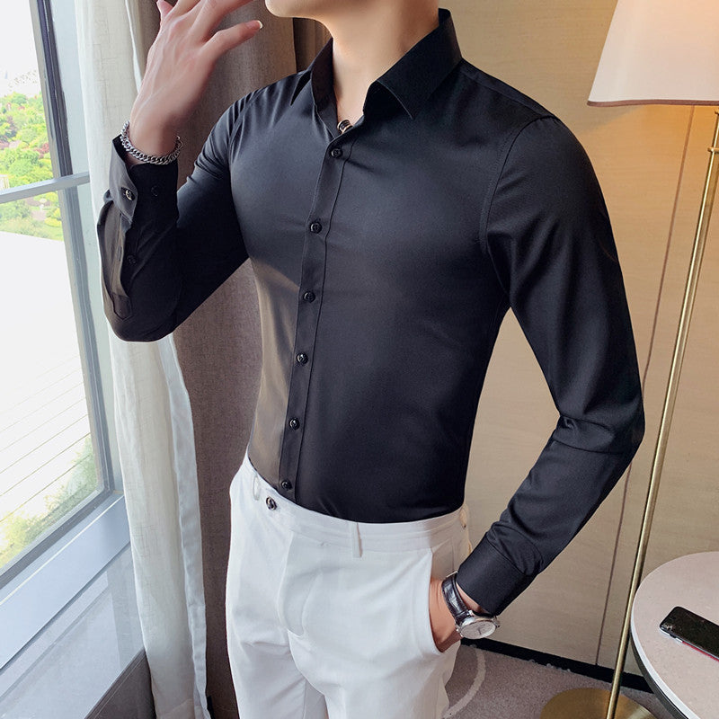 Pure Color Slim-fit Shirt British Business Casual Shirt