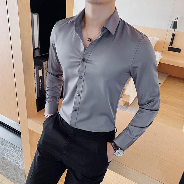 Pure Color Slim-fit Shirt British Business Casual Shirt